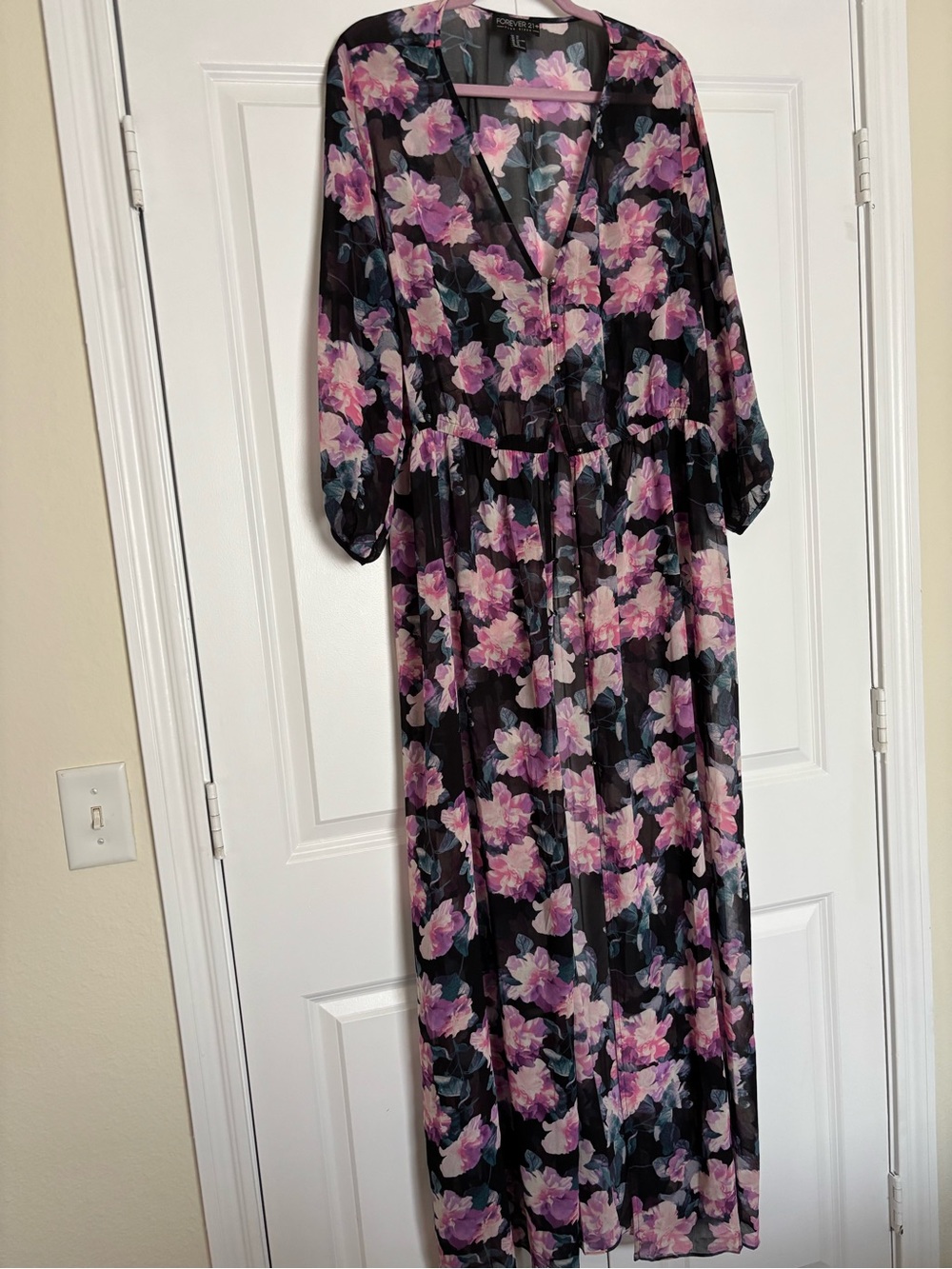 Forever 21 Black Maxi Dress with Pink and Lavender Floral Print